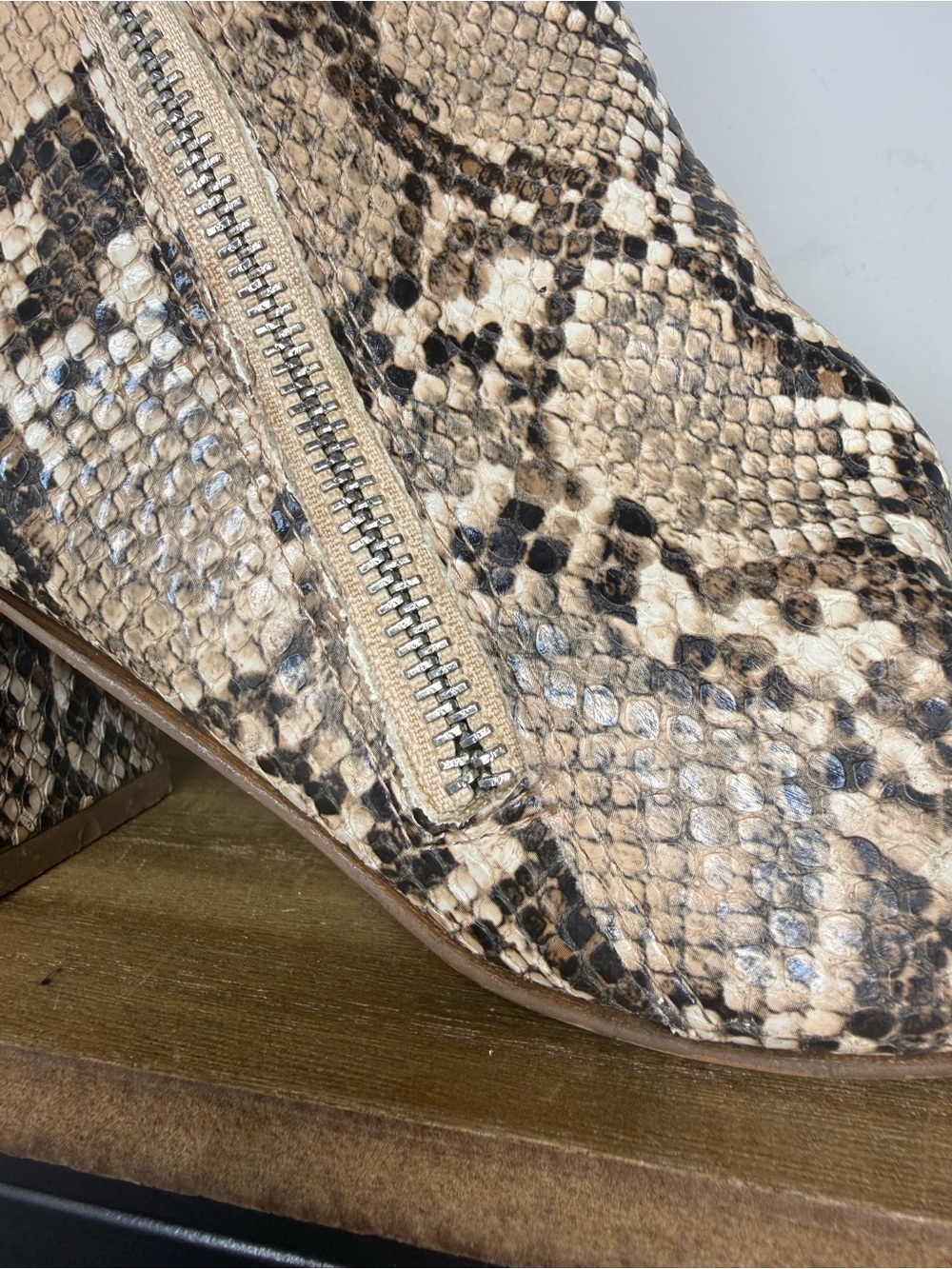 Steve Madden Snake-Print Block Heel Ankle Boots - Beige - Picture 2 of 10